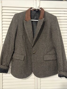 🍁Catherine Malandrino Brown Houndstooth Blazer with Suede Collar